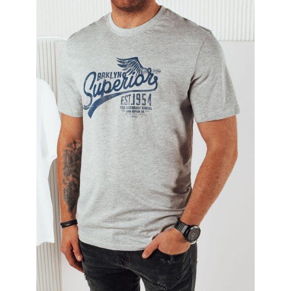 Šedé pánske tričko s potlačou Dstreet RX5365