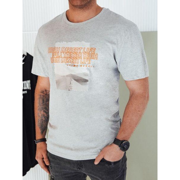 Šedé pánske tričko s potlačou Dstreet RX5488