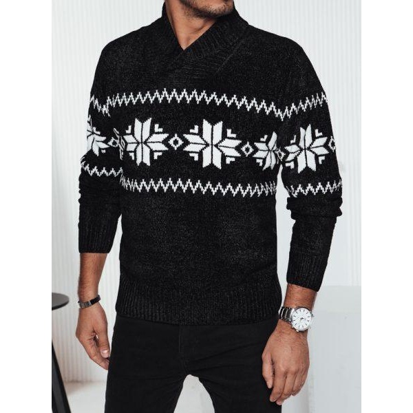 Pánsky čierny sveter so snehovými vločkami Dstreet WX2268