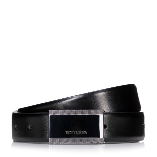Kožený opasok s lesklou prackou čierny 100-8M-917-1 skl.