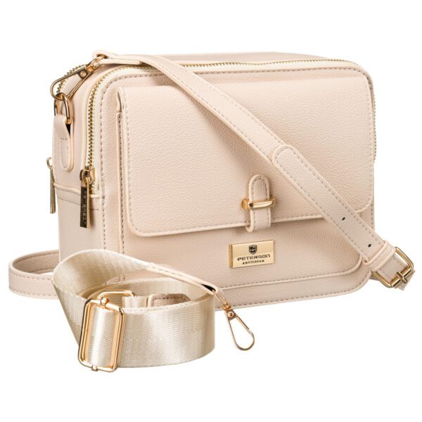 Béžová dámska crossbody kabelka z eko kože s dvoma popruhmi – Peterson