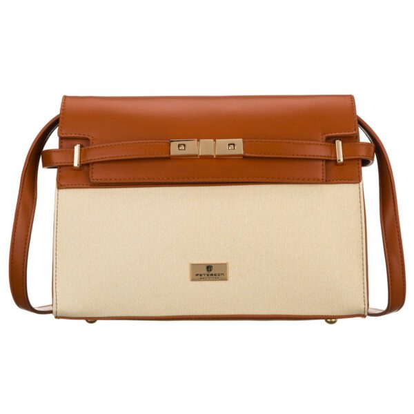 Dámska crossbody kabelka Peterson v ecru a hnedej farbe so zapínaním na zips a magnet