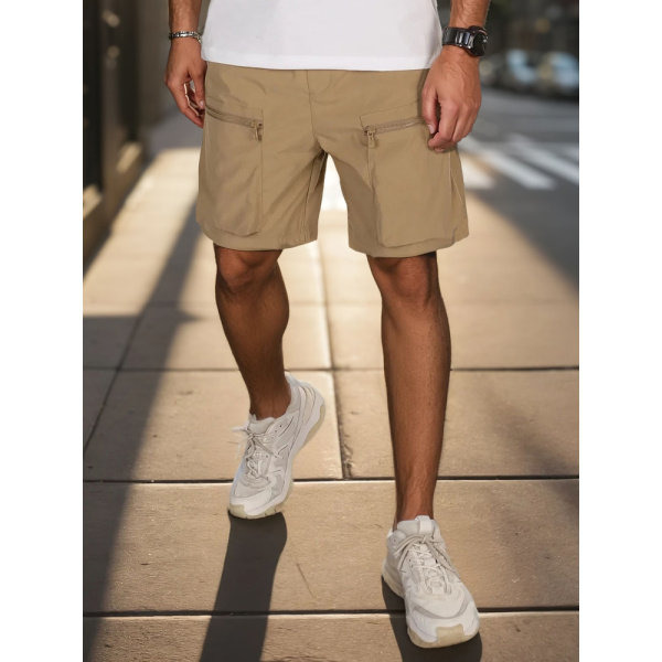 Pánske khaki cargo kraťasy Dstreet SX2507