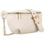 Béžová dámska crossbody kabelka z ekologickej kože so zipsom a ozdobným retiazkovým detailom