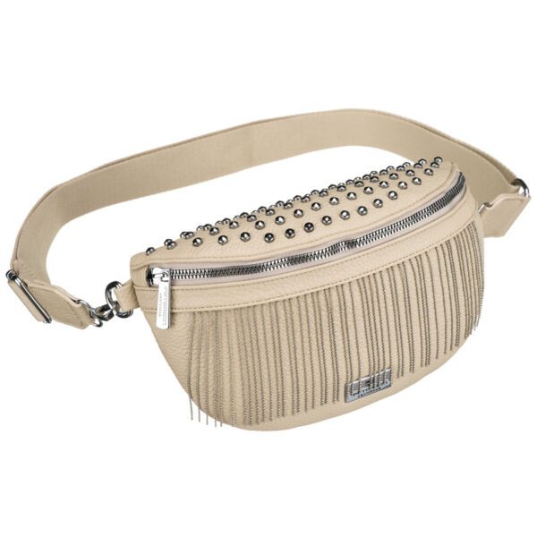 Béžová dámska crossbody taška Peterson z ekologickej kože so striebornými cvočkami