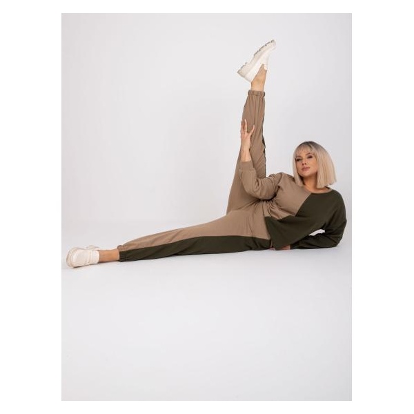 Dámska béžová tepláková súprava bez kapucne plus size AMISHI dark khaki