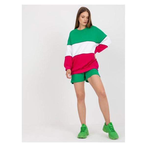 Dámska mikina bez kapucne RUE PARIS green-fuchsia