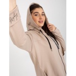 Dámska mikina plus size bez zipsu s kapucňou a vreckami AILA béžová