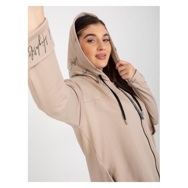 Dámska mikina plus size bez zipsu s kapucňou a vreckami AILA béžová