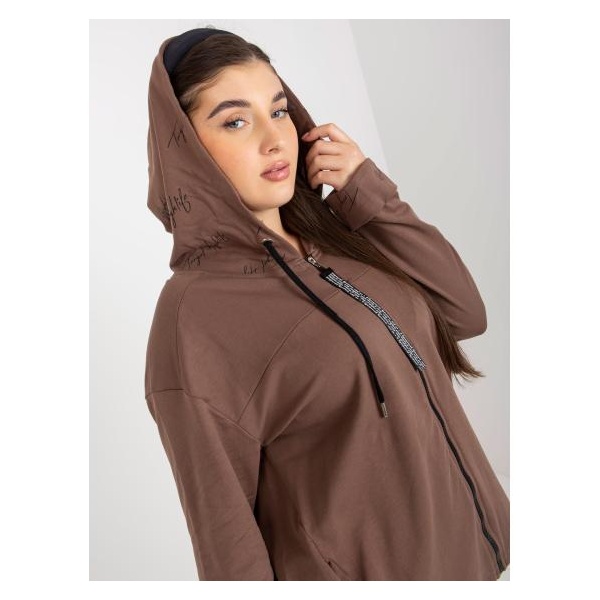 Dámska mikina plus size s kapucňou a nápisom LEOLA hnedá