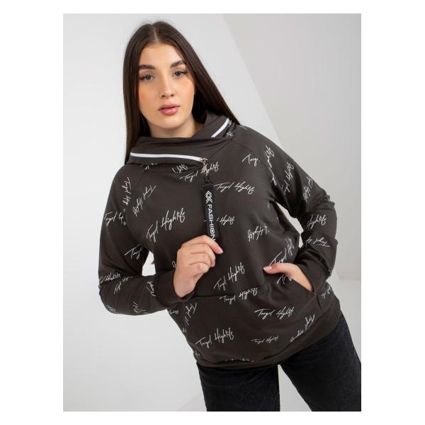 Dámska mikina s kapucňou plus size s potlačou DEBORAH khaki
