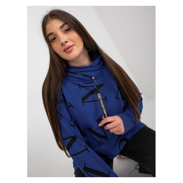Dámska mikina s písmenami plus size KRYSTLE tmavo modrá