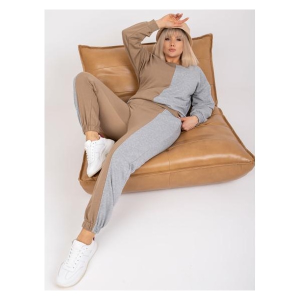 Dámska súprava plus size AMISHI tmavo béžová a sivá