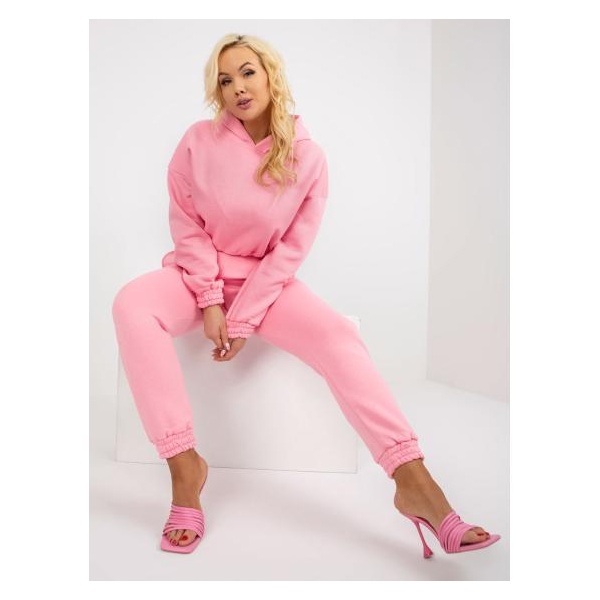 Dámska súprava plus size basic s nohavicami UWA ružová