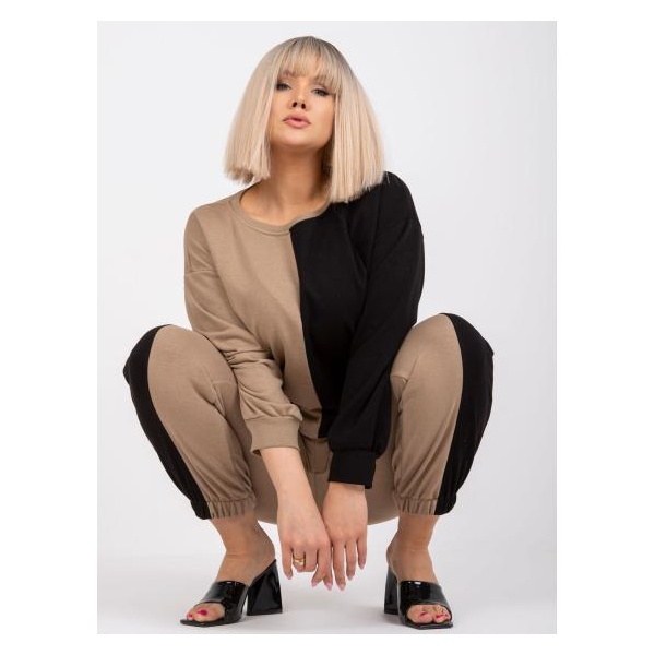 Dámske plus size tepláky AMISHI tmavo béžové a čierne