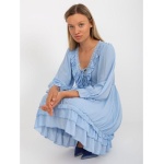 Dámske šaty s volánom mini boho OCH BELLA svetlo modré