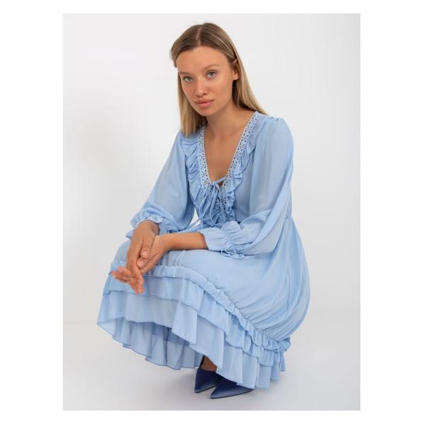 Dámske šaty s volánom mini boho OCH BELLA svetlo modré