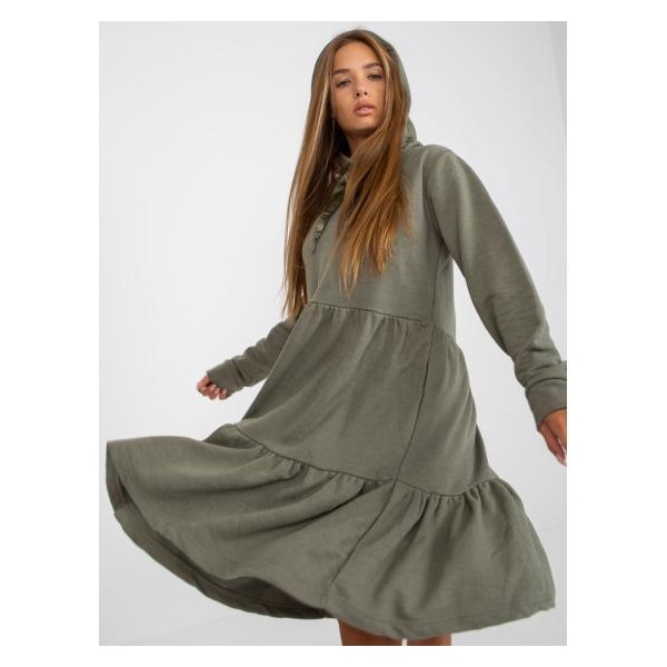 Dámske šaty s volánom rozšírené mikinové FRESH MADE khaki