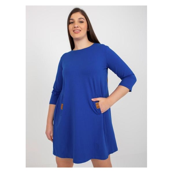 Dámske šaty s vreckami mini plus size DALENNE kobaltové