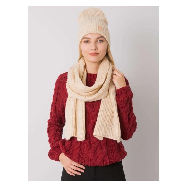 Dámsky set čiapky a šálu RUE PARIS beige