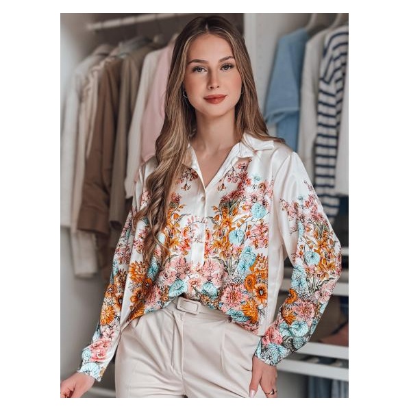 Dámska kvetinová oversize košeľa BLOSSIVA svetlo béžová