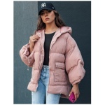 Dámska prešívaná bunda oversize s kapucňou PARIMA ružová