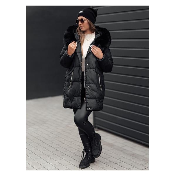 Dámska zimná bunda FROSTYFIT prešívaná s kapucňou čierna