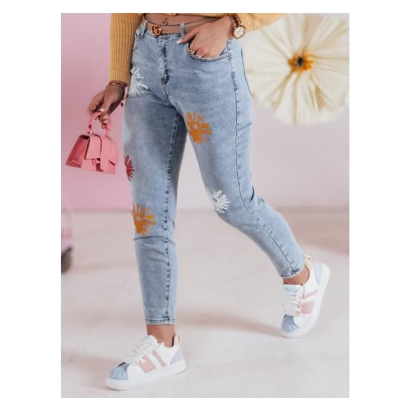 Dámske džínsové nohavice slim fit s kvetinovým vzorom FLORENSSO modré