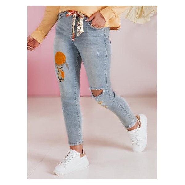 Dámske džínsové nohavice slim fit s opaskom GIRLHOOD modré