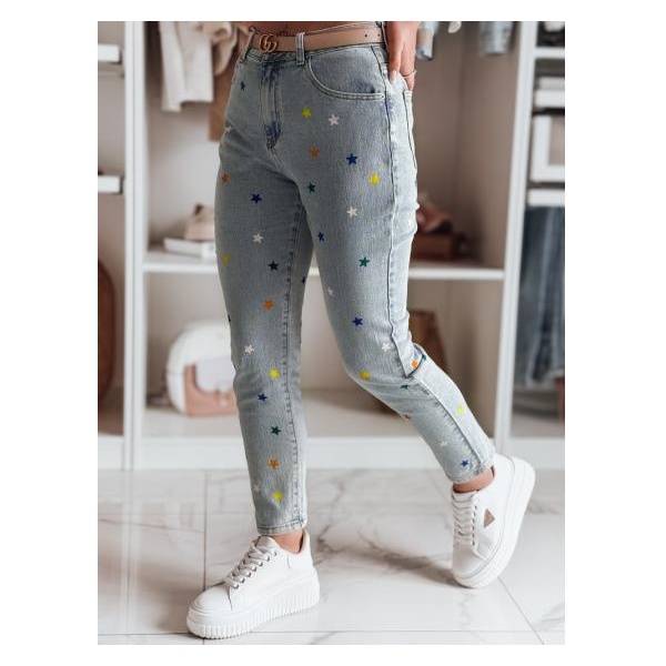 Dámske nohavice slim fit s hviezdičkami SHINYFIT modré