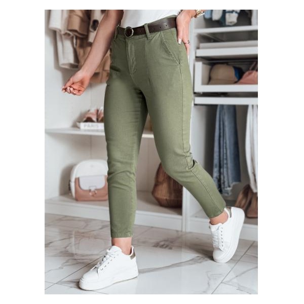 Dámske nohavice slim fit s opaskom TAIRONIK khaki
