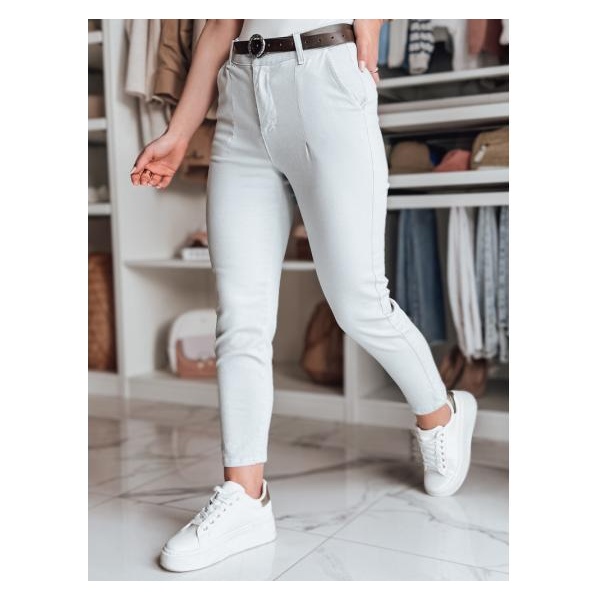 Dámske nohavice slim fit s opaskom TAIRONIK svetlosivé