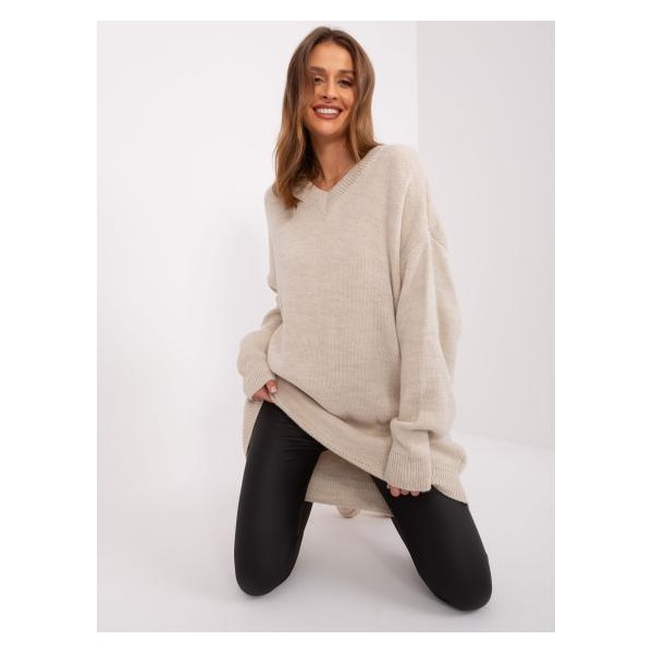 Dámske oversize pletené šaty RUE PARIS béžové