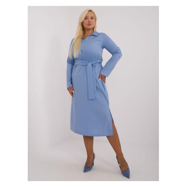 Dámske šaty s opaskom plus size bavlnené modré