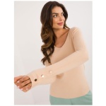 Dámsky klasický sveter s dlhým rukávom béžový