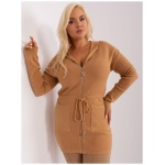 Dámsky plus size sveter s vreckami AGEON hnedý