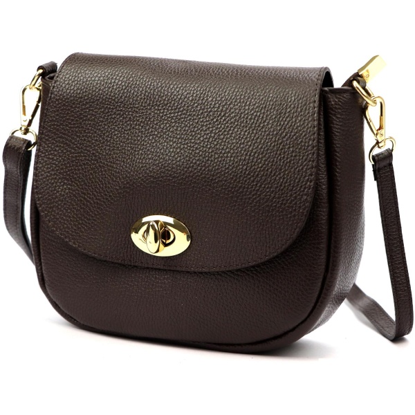 Čierna a tmavohnedá dámska crossbody kabelka so zlatou sponou