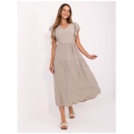 Béžové midi šaty s gombíkmi na chrbte