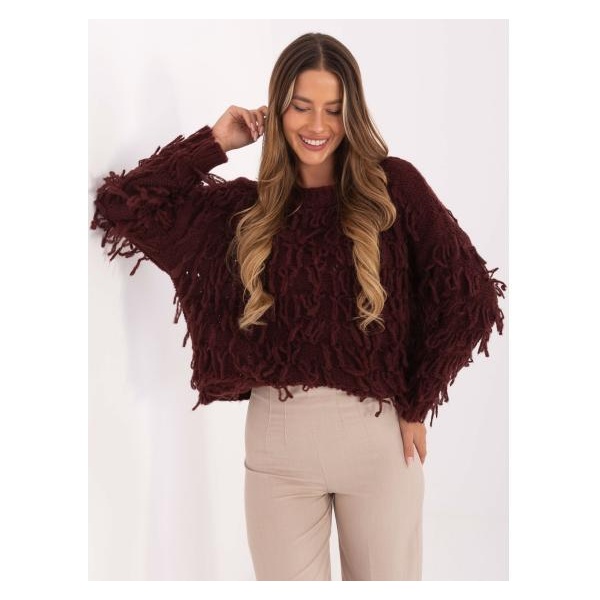 Burgundský oversized sveter v boho štýle RUE PARIS