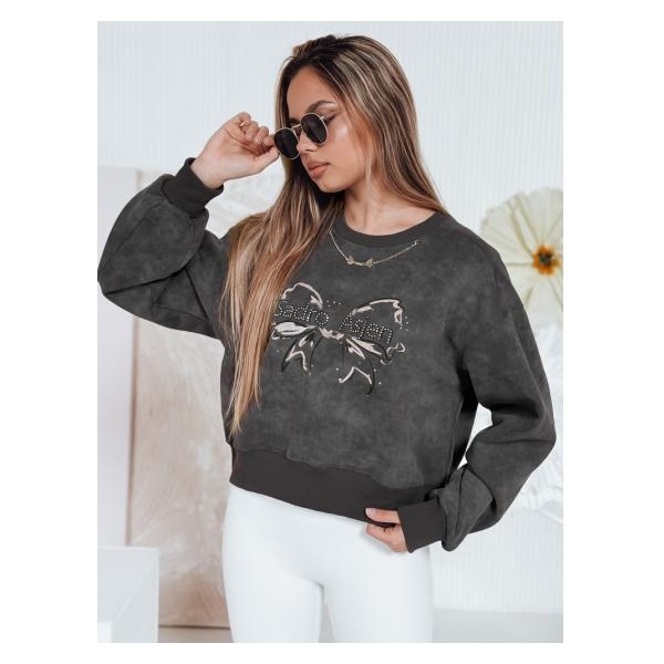 Dámska krátka mikina oversize s motívom tie-dye DENVIS grafitová