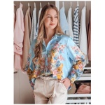Dámska kvetinová oversize košeľa BLOSSIVA modrá