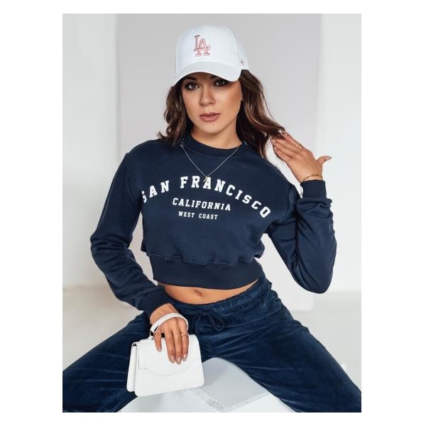 Dámska mikina crop top SAN FRANCISCO s potlačou tmavo modrá