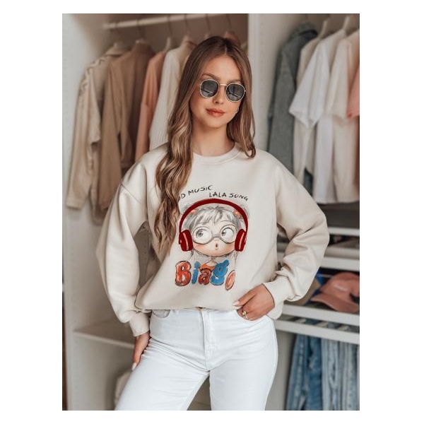 Dámska oversize mikina s potlačou LALA VIBE béžová