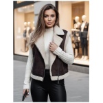 Dámska semišová vesta s kožušinou WOOLZIP hnedá