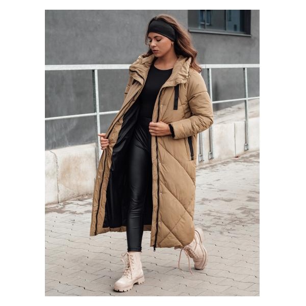 Dámska zimná dlhá prešívaná bunda s kapucňou STREETFIT Beige