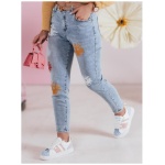 Dámske džínsové nohavice slim fit s kvetinovým vzorom FLORENSSO modré