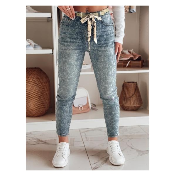 Dámske džínsové nohavice slim fit s opaskom FLORAJIN modrá