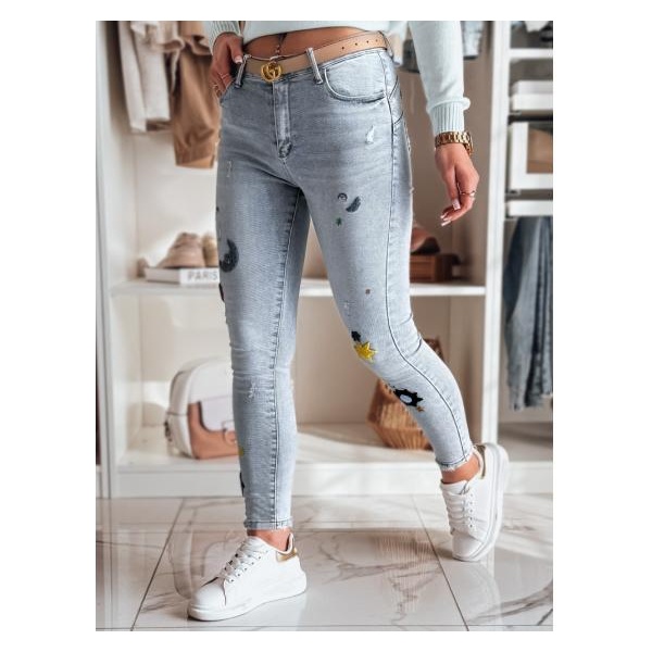 Dámske džínsy skinny s výšivkou MOONAIR modré