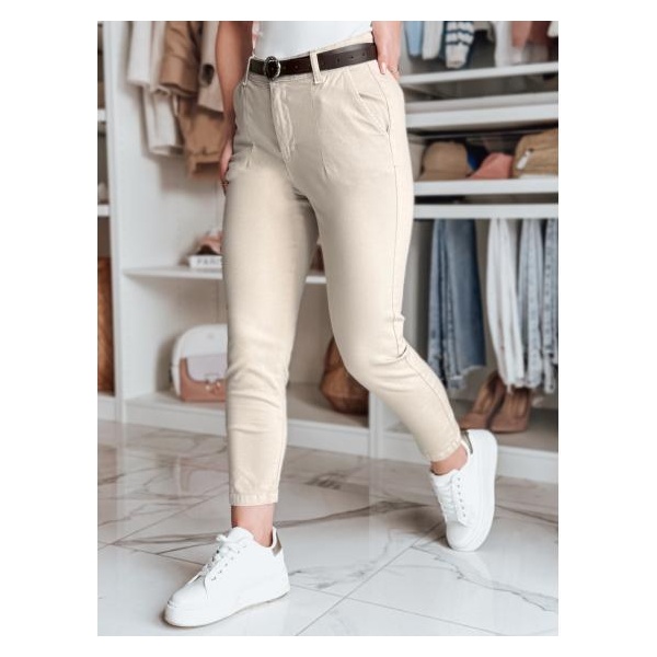 Dámske nohavice slim fit s opaskom TAIRONIK svetlo béžové