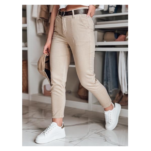 Dámske nohavice slim fit s opaskom TAIRONIK tmavobežové